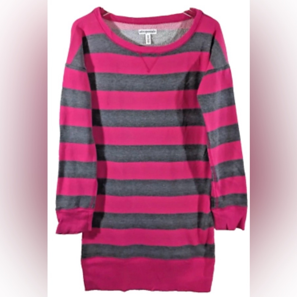 Aeropostale Striped Tunic Sweatshirt Dress L Pink/Gray Vintage Crewneck Casual
